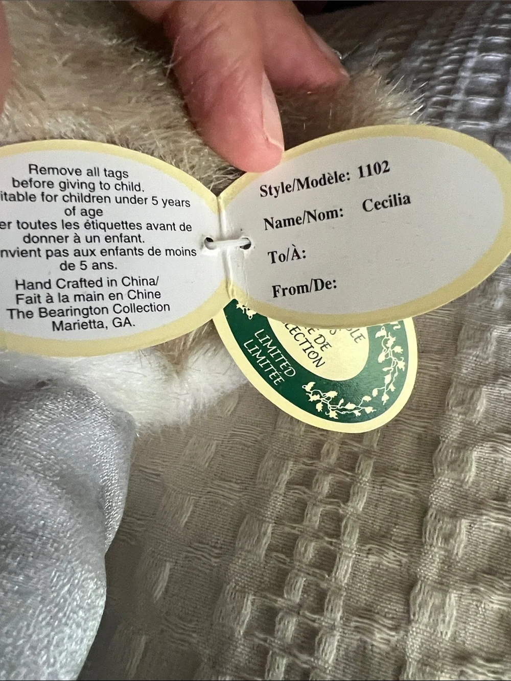 The Bearington Collection Cecilia #1102 Plush Girl Jointed Bear Excellent